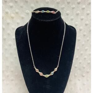 Vintage NRT (Signed) Silver Multicolor Rhinestone Necklace & Bracelet Set-NWOT